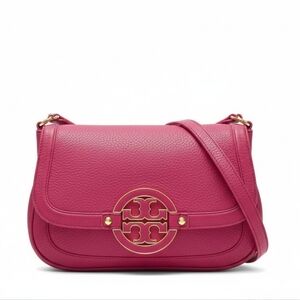 Tory Burch Hot Pink Leather Amanda Crossbody Bag with Gold Logo